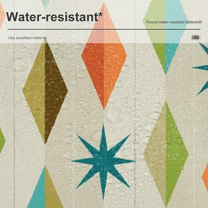 Mid Century Round Tablecloth, Modern Colorful Abstract Geometric Retro Art Printed Tablecloth for Home Party Dining Room Kitchen Decor 60Inch(152cm)