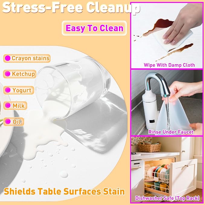 Oval Silicone Placemat Set of 4,Heat Resistant Placemats, Silicone Table Mats,Non-Slip Dining Mat for Home,Waterproof Easy Clean Kids Placemats,17"x12" Ultra-Thin Translucent (4Pcs, White)