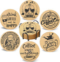 Coasters for Drinks with Holder Set of 6, Coffee Pattern Cork Coaster Absorbent for Desk Office Cup Table Coasters Kitchen Decor House Warming Gifts for New Home Couples, Round 4"