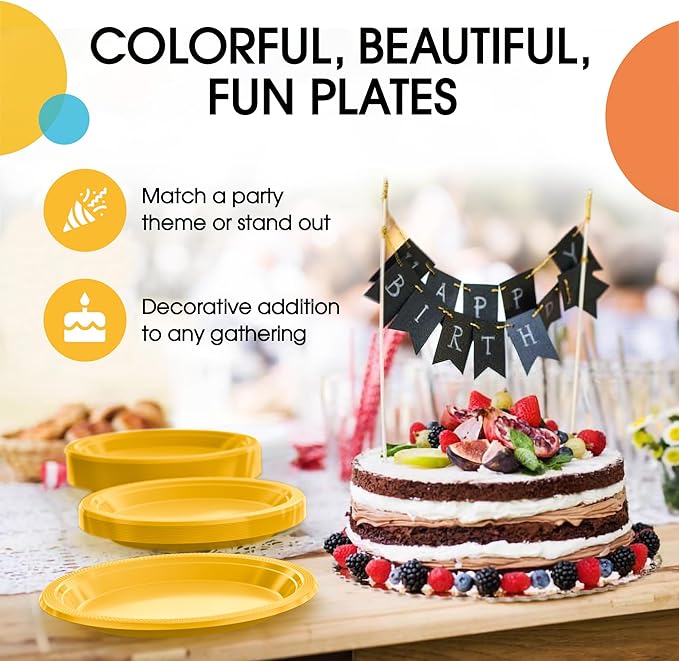 Yellow Plastic Plates For Party 7" Yellow Disposable Plates Heavy Duty 100 Pcs Plastic Dinnerware Sets Heavy Duty 350 GSM Disposable Dinnerware Set