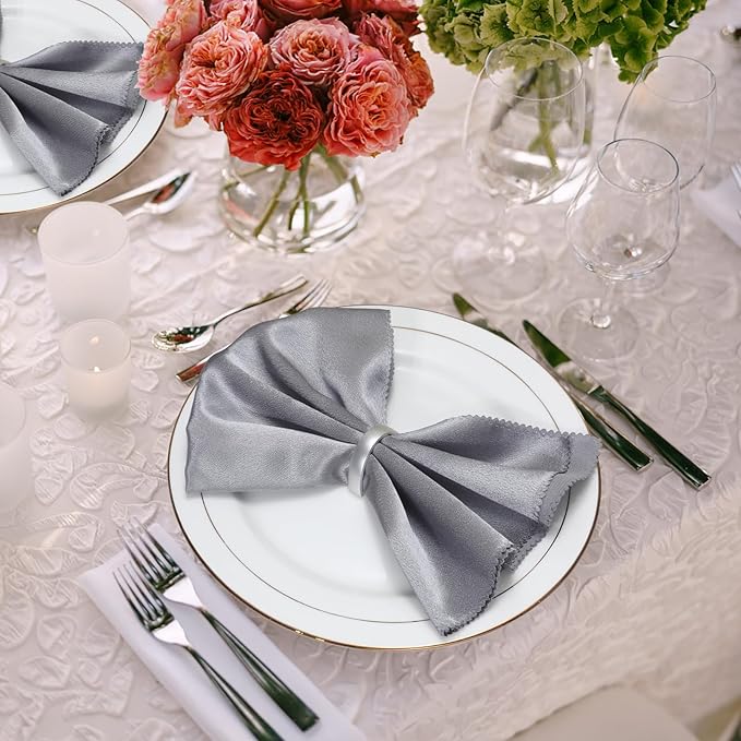 KPOSIYA Napkin Rings Set of 48, Metal Silver Napkin Rings Bulk for Table Settings, D-Shape Napkin Holders Rings for Dinner Table Decor, Easter, Fall,Thanksgiving, Christmas, Party,（Silver 48 pcs）