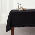 Solino Home Black Linen Tablecloth 60 x 132 Inch - Classic Hemstitch, 100% Pure Linen Rectangular Tablecloth - Machine Washable Table Cloth for Spring, Easter