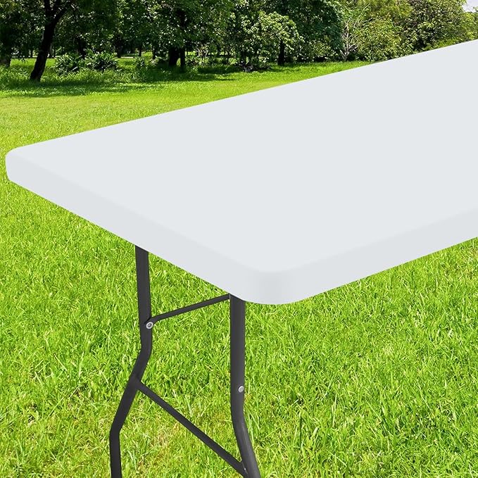 Smiry Rectangle Tablecloth, Elastic Fitted Flannel Backed Vinyl Tablecloths for 5ft Folding Tables, Waterproof Wipeable Table Covers for Indoor, Outdoor, Picnic and Camping (White, 36"x60")