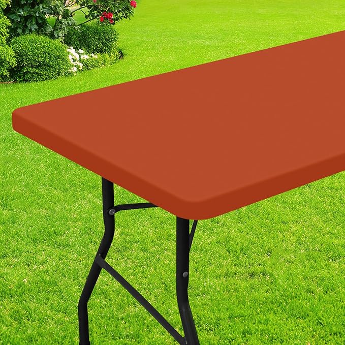 Smiry Rectangle Picnic Table Cloth, Waterproof Elastic Fitted Tablecloths for 8 Foot Tables, Washable Polyester Table Cover for Camping, Indoor and Outdoor (Rust, 30"x96")