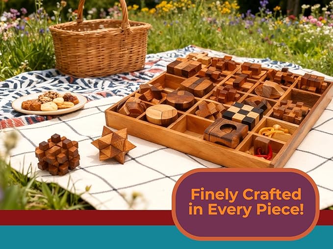 BSIRI 25 in 1 Wooden Brain Teaser Puzzles for Adults and Teens or Kids Interlocking 3D Mini Wood Mind Games Hand and Mind Puzzle Teasers Assembly & Disentanglement Set Toys Coffee Table Games Gift