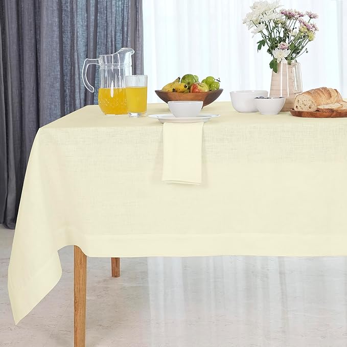 D'Moksha Homes Linen Cream Tablecloth 60 x 132 Inch - 100% Pure Linen Rectangular Tablecloth - Machine Washable Table Cloth for Spring, Easter