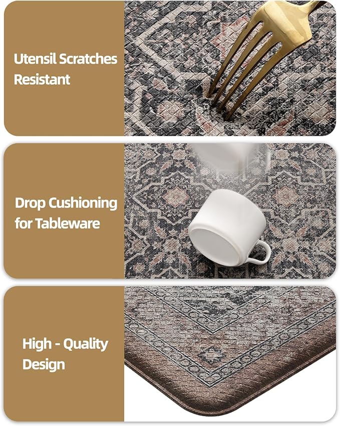 Color&Geometry Anti Fatigue Kitchen Mats for Floor 24x59, Vintage Decor, Easy Clean, Waterproof & Oil Proof, 0.4" Thick Cushioned, Non-Slip Kitchen Runner Rug for Sink, Laundry, Office, Black