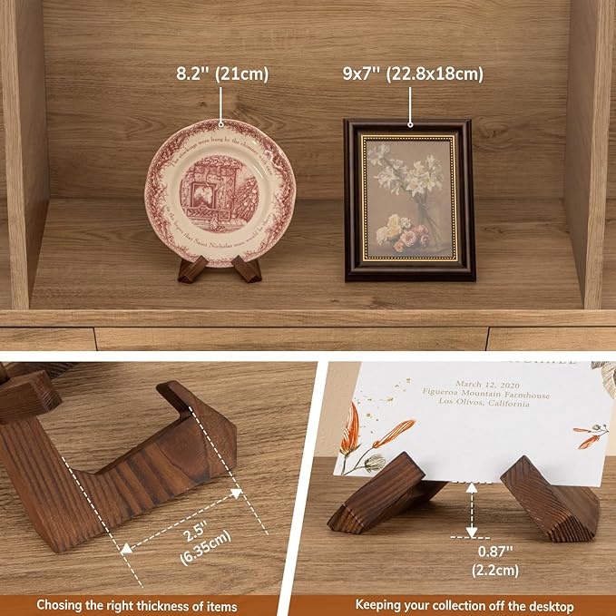 Bowl Stands for Display, 3 Pack 3.5 Inch Plate Holder, Wooden Easel Frame Holder, Display Stand for Large Deep Platters and Dishes, 3.5" H x 4.8" W x 4" D (For Bowls under 2.5" in Depth)