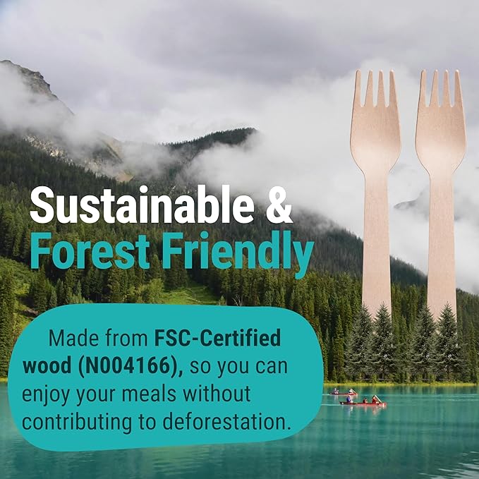 Disposable Wooden Forks For Eating - 300pcs - Heavy Duty & Sharp - Our Guilt-Free FSC Certified Wood Protects Forests - A Great Alternative to Bamboo Forks Disposable