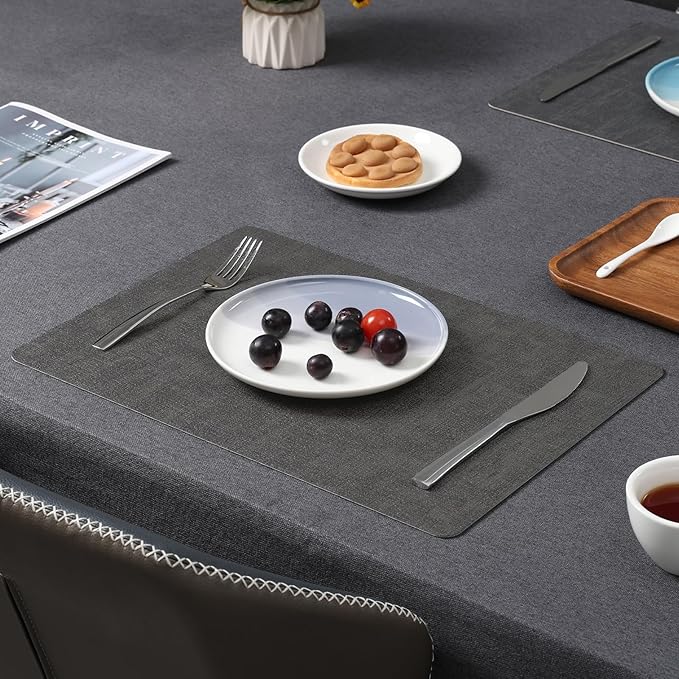 Myir JUN Placemats Dual Sided, Faux Leather Place Mats Set of 6 Indoor Placemat for Dining Table Outdoor Place Mat Square Non-Slip Washable Table Mats (Gray Brown, Set of 6)