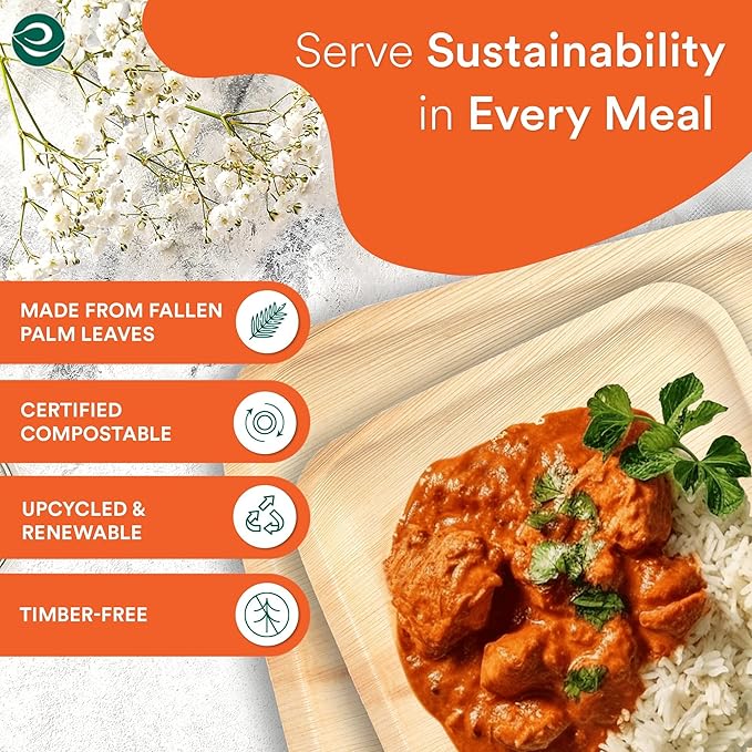 ECO SOUL Palm Leaf Square Plates 7" & 10" (50 Count) Compostable|Biodegradable| Eco-Friendly Disposable Party Plates for Appetizers - Dinner Parties, Wedding, Events & Camping Essentials
