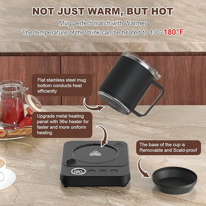 Coffee Mug Warmer & Mug Set for Desk, Smart Coffee Cup Warmer with 16oz Heated Mug, Coffee Heater with Auto Shut Off for Office/Home, Birthday/Valentine's Day/Coffee Gifts for Men & Women, Black