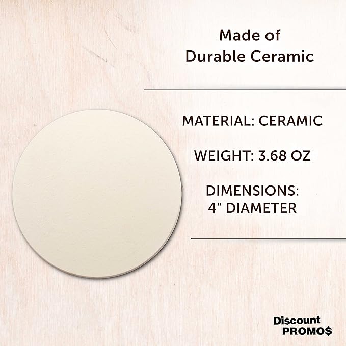 DISCOUNT PROMOS Ceramic Coasters Set of 10, Bulk Pack - 4 Inches with Cork Bottom Pad, Perfect for Hotel, Bar, Restaurant - Natural