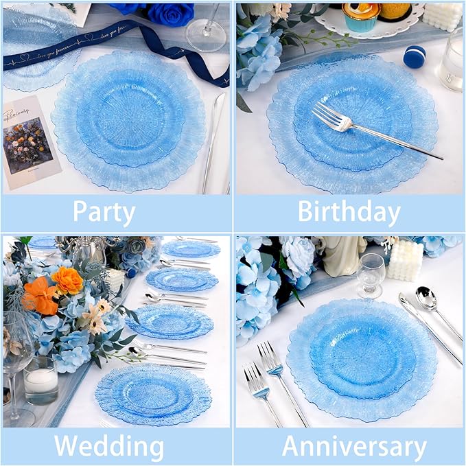 U-QE 60PCS Clear Blue Plates - Blue Plastic Hanukkah Plates Disposable&Reusable - Heavy Duty Plastic Plate for Hanukkah, Party&Wedding Including 30 Dinner Plate 10" & 30 Appetizer Plate 7"