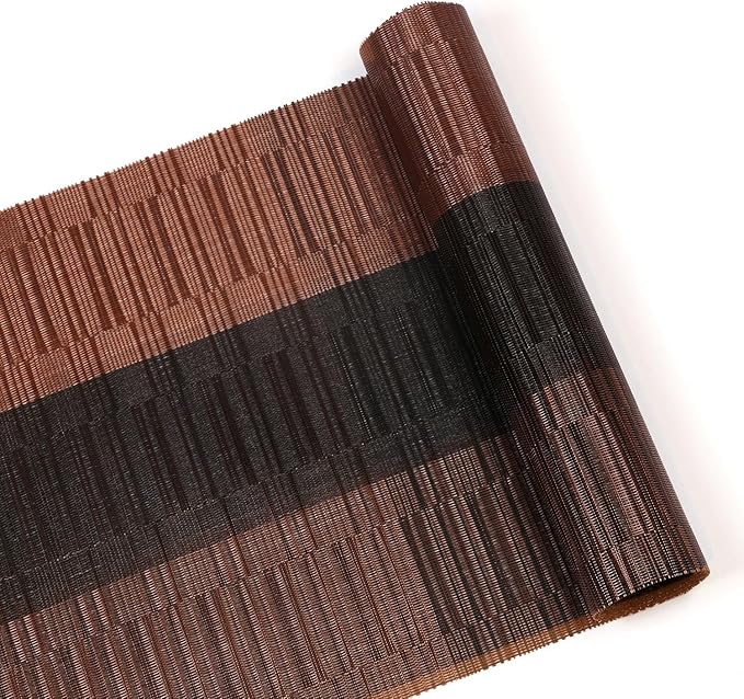 SHACOS Woven Vinyl Table Runners PVC Table Runners 12 x 90 inch Long Wipeable Bamboo Weave Runner for Tables Indoor Outdoor, Ombre Coffee Black