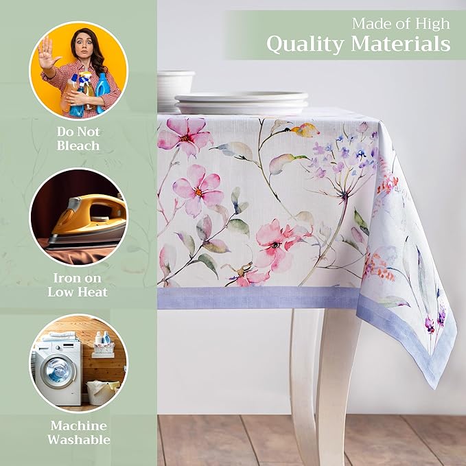 Maison d' Hermine Table Cloth Square Table 100% Cotton 60 x 60 Inches Tablecloth Reusable Decorative for Dining Room Farmhouse Home Valentines Day Decorations Spring Summer - Summer Floral