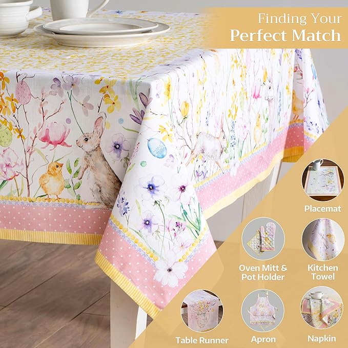 Maison d' Hermine Table Cloth Rectangle Table 100% Cotton 70 x 90 Inches Tablecloth Reusable Decorative for Dining Room Farmhouse Home Valentines Day Decorations Spring Summer - Easter Zest