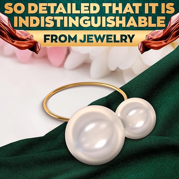 Gold Pearl Napkin Rings Set of 12 – Valentine Napkin Rings | Romantic Table Decor with Faux Pearls | Reusable, Metal & Scratch-Resistant Finish - for Weddings, Banquets, Holiday Dinners & Gift Giving