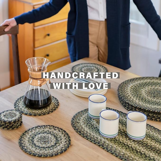 Homespice Pinecone Jute Braided Trivets for Table, Warm Country Rustic Decor, Set of 3, Green 8" Round Heat Resistant Mats - Rich Colors, Easy to Clean, Durable and Protects Furniture