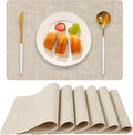 Faux Leather Placemats Set of 6, Heat Resistant Wipeable Washable Vinyl Place Mats, Waterproof Anti-Slip Dining Table Mats, Suitable for Indoor & Outdoor Use (Beige)