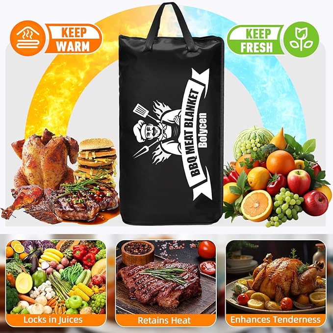 Valentines Day Gifts Upgraded BBQ Blanket for Resting Meat - Air Fryer Kitchen Camping Baking Party Essential -Smoker Accessories Brisket Blanket - Insulated Meat Resting Bag with Wide Mouth for Steak/ Pork Shoulder/ Turkey - Birthday Anniversary BBQ A...