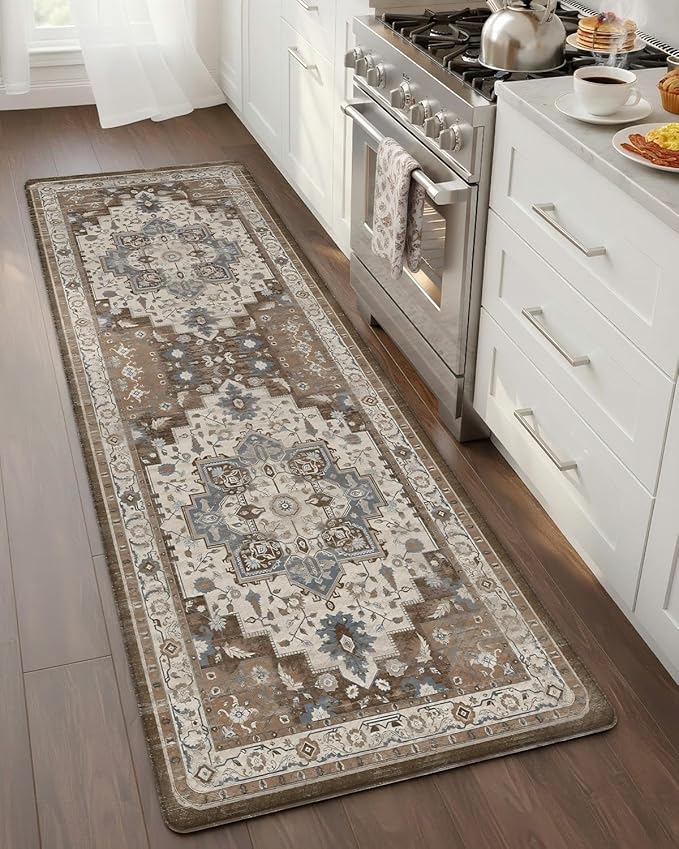 Color&Geometry Anti Fatigue Kitchen Mats for Floor 24x59, Vintage Decor, Easy Clean, Waterproof & Oil Proof, 0.4" Thick Cushioned, Non-Slip Kitchen Runner Rug for Sink, Laundry, Office, Brown