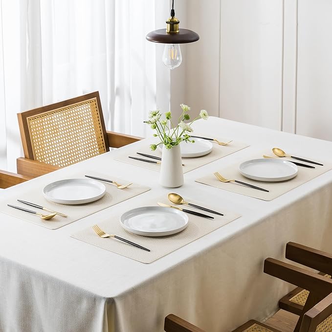 Jovono Faux Leather Placemats Set of 8, Waterproof Washable Table Mats, Easy-Clean Heat Resistant Kitchen Vinyl Place Mat for Dining Table, Restaurant, Indoor, 17.8"x11.8", Ivory