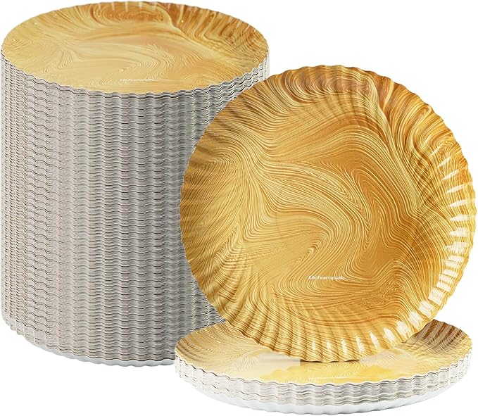 50 Pcs Wood Grain Paper Plates, 7 Inch Wood Paper Plates Disposable Rustic Party Plate for Woodland Baby Shower, Camp Fire, Camping, Lumberjack Birthday Party Supplies