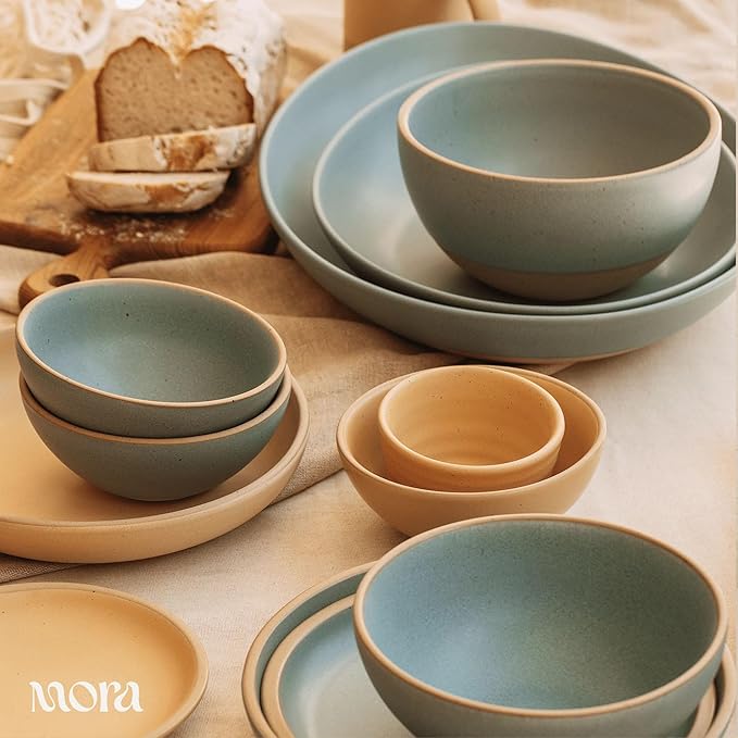 MORA Jumbo and Large Bowls Set of 2, 2.5 and 1.5 Qt Ceramic Pottery Mixing Bowls - Microwave and Dishwasher Safe - Merrigold & Iris