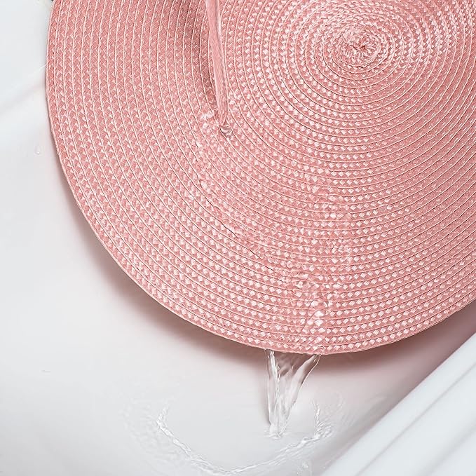 AHHFSMEI Round Braided Placemats 15 Inch Round Table Mats for Dining Tables Natural Woven Heat Resistant Place mats Set of 6 (Pink)