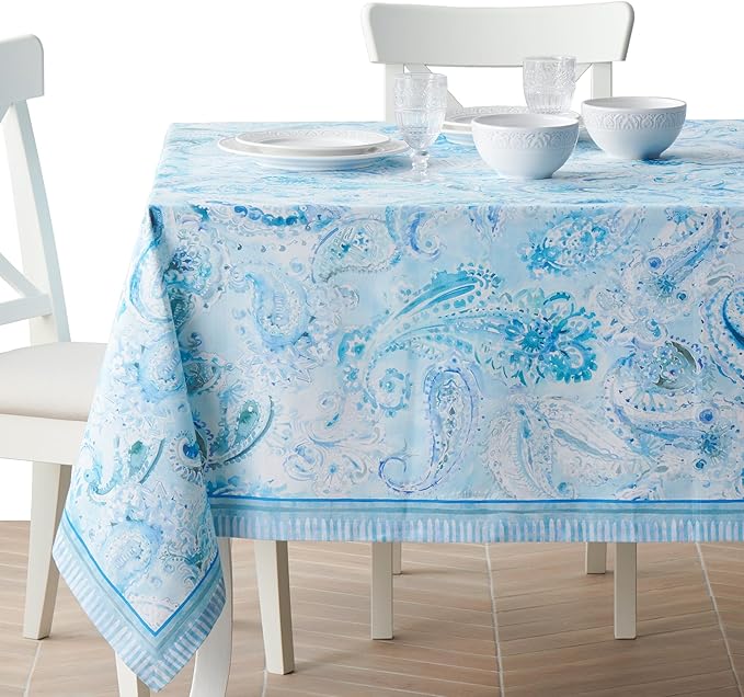 Maison d' Hermine Premium Table Cloth Rectangle Table 100% Combed Cotton 120 x 70 Inches Tablecloth Reusable Decorative for Dining Room, Farmhouse, Home, Party, Festive & Wedding - Paisley Blues