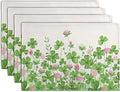 Shamrocks St. Patrick's Day Placemats Set of 4 Watercolor Lucky Clovers St Patrick's Day Table Mats Seasonal Spring Green Leaves Linen Place Mats for Party Kitchen Dining Outdoor Indoor Decor