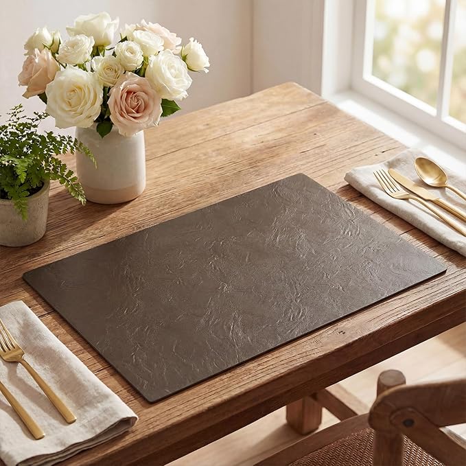 Artoid Mode Coffee Faux Leather Placemats Set of 4, 12x18 Inch Waterproof Wipeable Heat Resistant Vinyl Place Mats, Reversible Table Mats for Kitchen Dining Decor