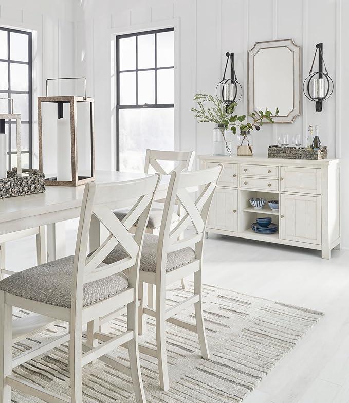 Signature Design by Ashley Robbinsdale Casual 4-Door Dining Server with Adjustable Shelves and Felt-Lined Drawers, White