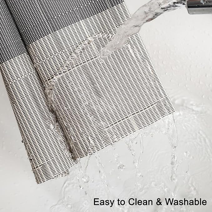 Placemats Set of 6, Vinyl Woven Place Mats Indoor Set of 6 Washable Wipeable PVC Table Mats Heat-Resistant Non Slip Placemat for Kitchen Dining Outdoor Table (Beige Dark Gray, Set of 6)