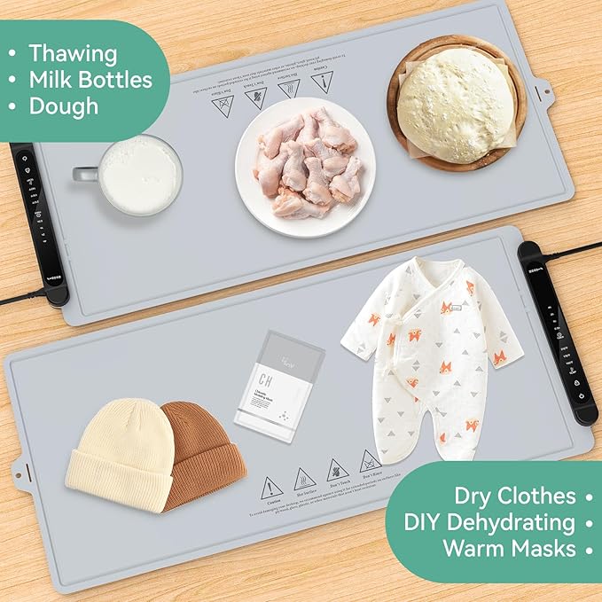 Warming Mat for Food Extra Large: 36"X16" Adjustable Silicone Food Warming Mat Heating Pad Food Warming Pad for Kitchen Counter Warming Trays for Buffets Party Hot Plates for Countertop Silver Grey
