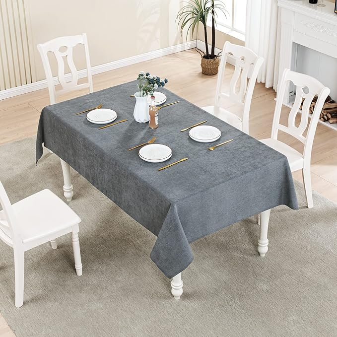 BALCONY & FALCON Rectangle Tablecloth Washable Wrinkle Resistant and Water Proof Table Cloth Decorative Linen Fabric Tablecloths for Dining Parties Kitchen Wedding and Outdoor Use (Gray, 57x85)