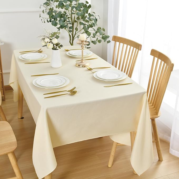 JIUZHEN Faux Linen Farmhouse Tablecloth Rectangular, Wrinkle Stain Resistant Table Cloth Rectangle Table Cover for Kitchen Dining, Champagne, 70 x 140 Inch