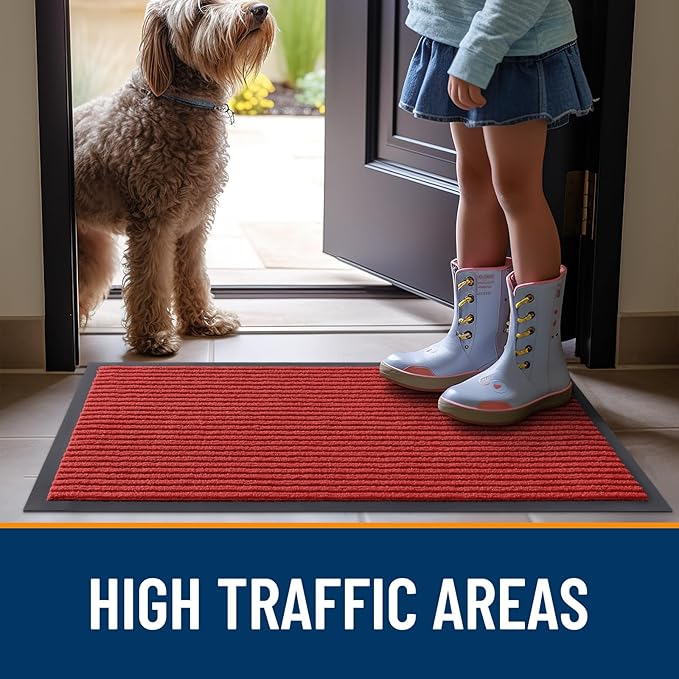 OLANLY Front Door Mat Indoor Outdoor Entrance, Waterproof Heavy Duty Doormat, Fade Resistant, Low Profile, Easy Clean Patio Porch Welcome Floor Mats for Entry, 47x23, Red