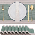 Winknowl Placemats, Set of 8 Heat Resistant Stain Resistant Woven Vinyl Insulation Place mats, Durable Washable Elegant Table Mats for Dining (Striped Green)