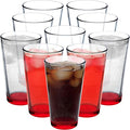 DISCOUNT PROMOS Beer Pint Glasses 16 oz. Set of 10, Bulk Pack - Heavy Duty Glassware for Restaurant, Thick Base and Walls, Stackable - Red