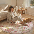 Lahome Floral Round Entryway Rug 4ft,Small Washable Circle Rug for Girls Bedroom Bathroom,Vintage Carpet for Kids Room, Office, College Dorm