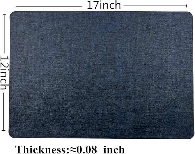 WAZAIGUR Waterproof Easy to Clean Non-Slip Heat Resistant Thick Faux Leather Placemats for Dining Table (Dark Blue, 6)