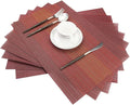 Placemats Washable Easy to Clean PVC Placemat for Kitchen Table Heat-resistand Cross Weave Vinyl Round Table Mats 12x18 inches Set of 6 （Red）