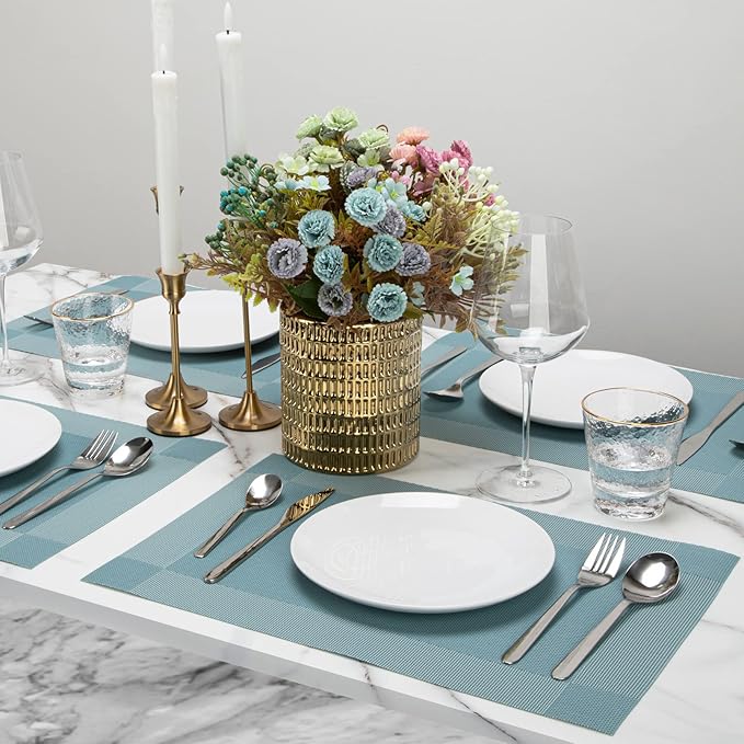 Winknowl Placemats Set of 4, Washable Vinyl Woven Placemats, Heat Resistant & Wipeable Table Mats for Kitchen Dining Table (Sky Blue)