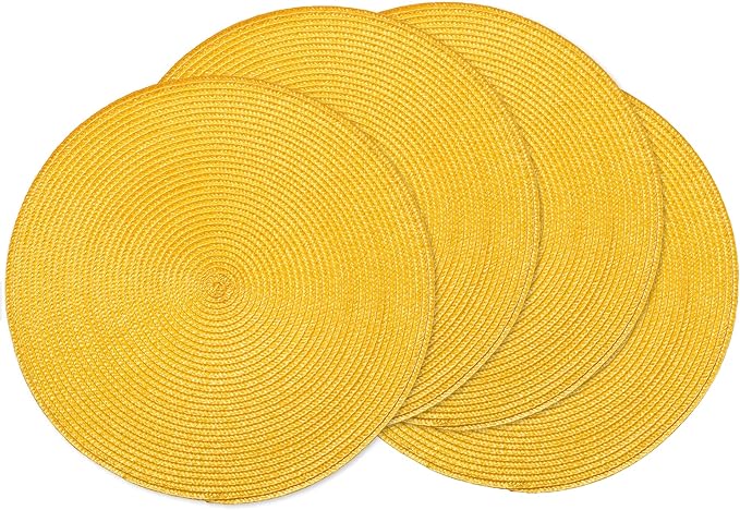 AHHFSMEI Round Braided Placemats 15 Inch Round Table Mats for Dining Tables Natural Woven Heat Resistant Place mats Set of 4 (Yellow,4)