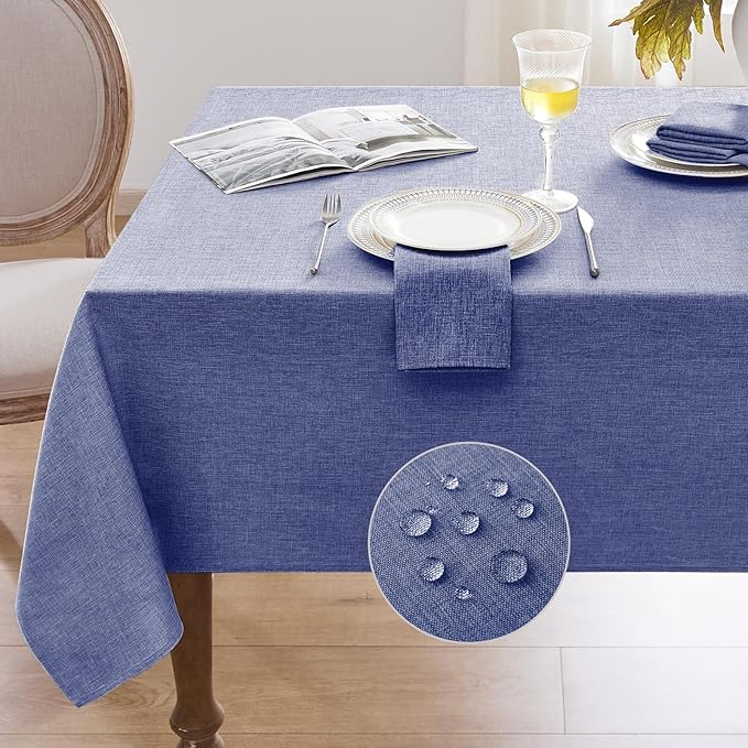 Softalker Blue Table Cloth Rectangular 52 x 70 Inch Linen Textured Outdoor Tablecloth Stain and Wrinkle Resistant Table Cover for Spring,Easter,Summer,Party,Garden,Coffee Vintage Decor Small Tabletop