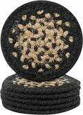 Homespice Manchester Jute Braided Rope Coasters 4", Country Primitive Decor, Set of 6, Black and Tan - Durable, Absorbs Moisture, Easy to Clean and Protects Furniture
