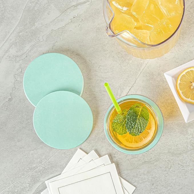 Restaurantware Paper Coasters 100 Pack of 4 Inch Disposable Beverage Coasters Absorbent for Hot and Cold Drinks Turquoise Coffee Cup Essentials for Table Decor, Kitchen, Home or Living Room