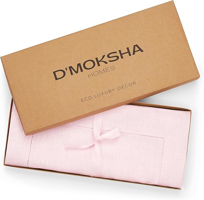 D'Moksha Homes Linen Pastel Pink Table Runner 48 Inches - Classic Hemstitch, 100% Pure Linen Coffee Table Runner 14 x 48 Inch Ideal for Dresser Tables, Valentines, Spring, Easter